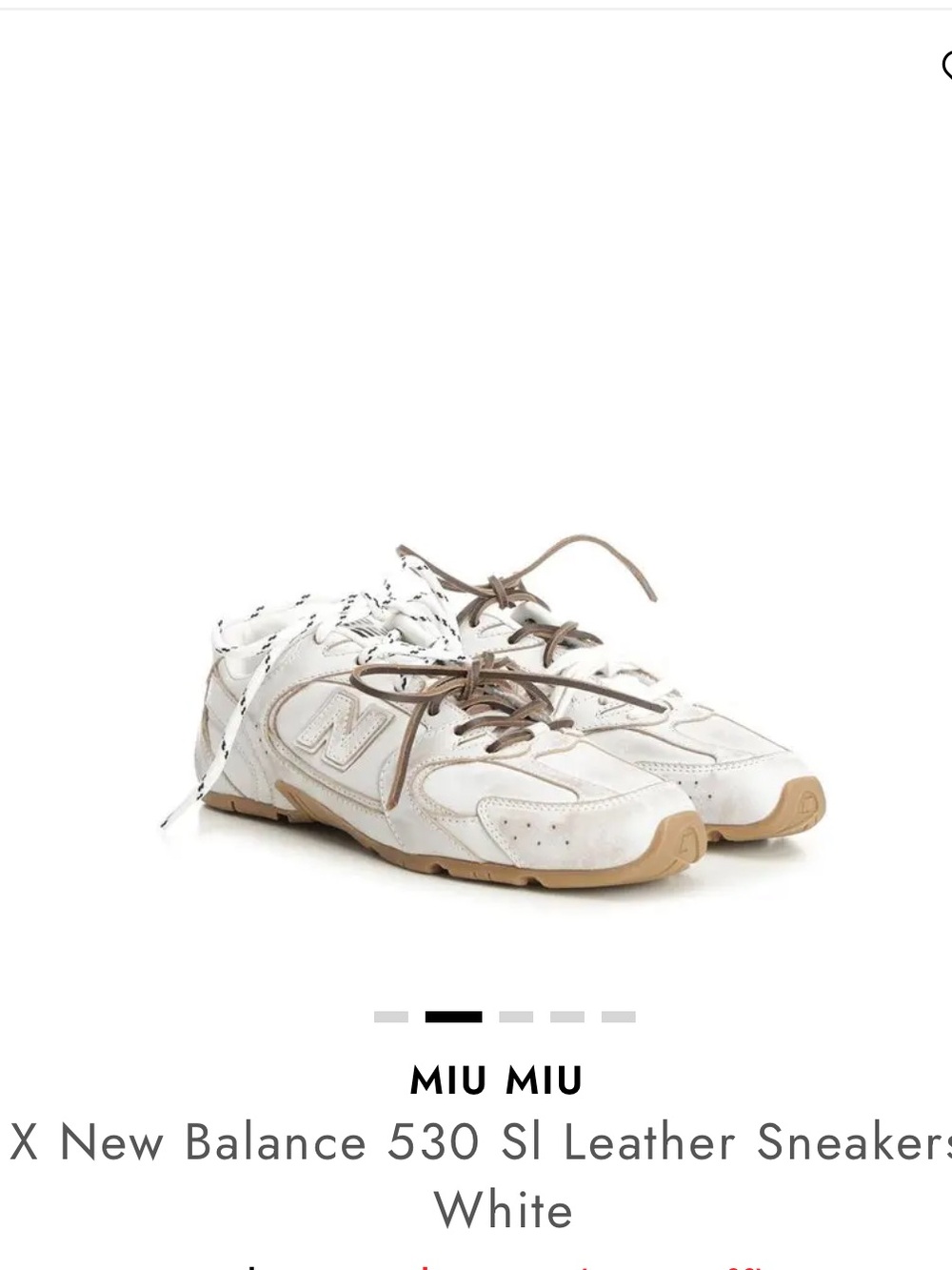 Miu Miu x New Balance 530 White Leather Sneakers with Tan Accents